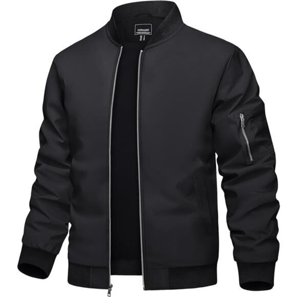 Mens Bomber Jacket Lightweight Casual Windbreaker Zip Up Coat Multi Pocket Sprin - Picture 1 of 7
